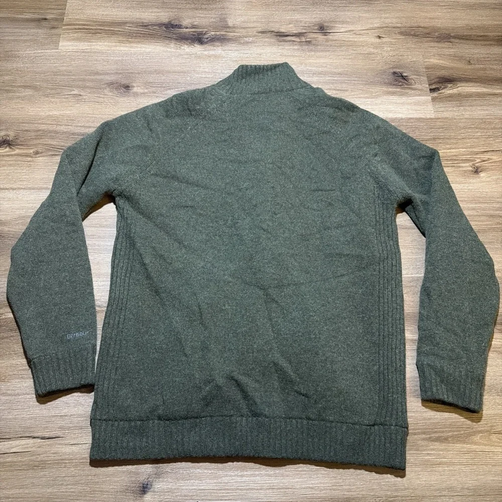 Barbour Full Zip Jumper Green Mens LARGE Soft Lambswool Hilltop Thru Seaweed